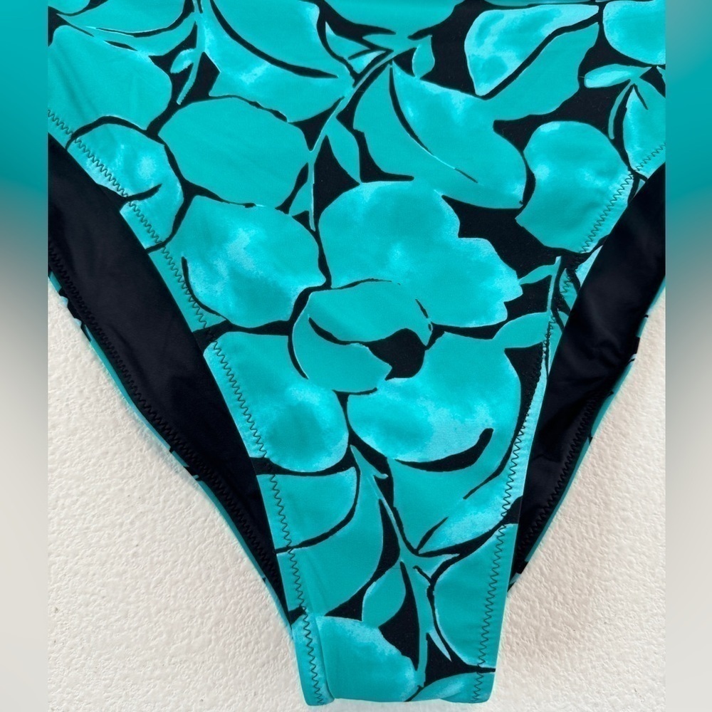 NWT Onia X DVF Bea Black Turquoise Pink Abstract Floral Belted Bikini Bottom XL - Picture 6 of 15